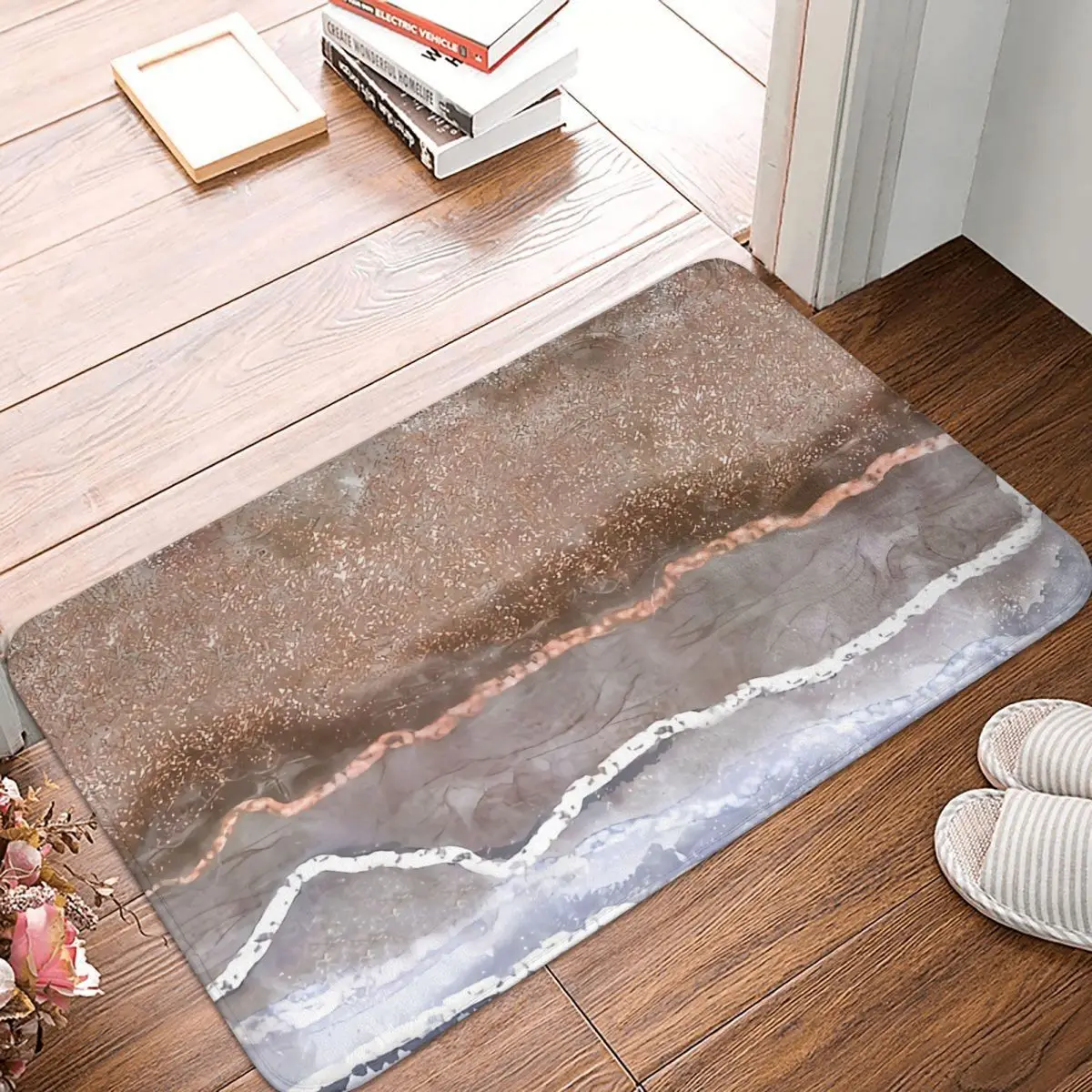 Metallic Ocean Doormat Metallic Copper Alcohol Ink Beach Landscape Bath Mat Hallway Carpet Entrance Door Rug Bedroom Decor