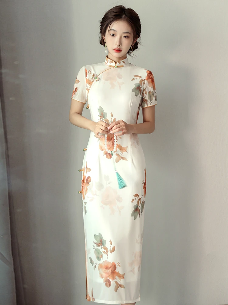 new-chinese-sle-long-qipao-dr-young-girl-floral-pattern-ele-slant-collar-ort-sve-breathable-polyester-fiber
