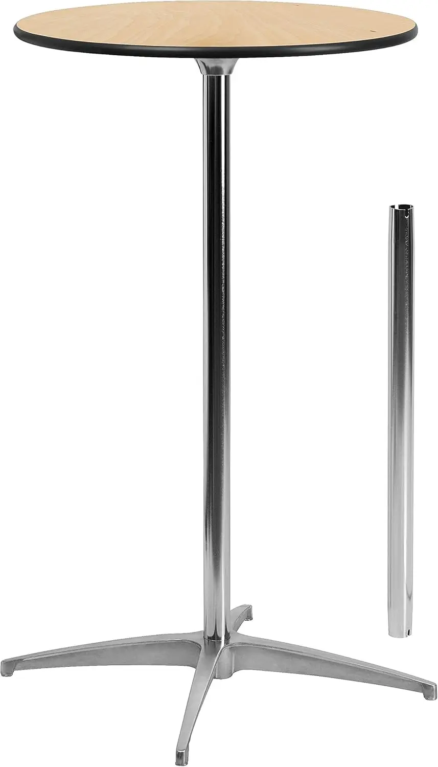 

Adjustable Height 24" Round Wood Cocktail Table with 30" & 42" Columns for Home or Event Use