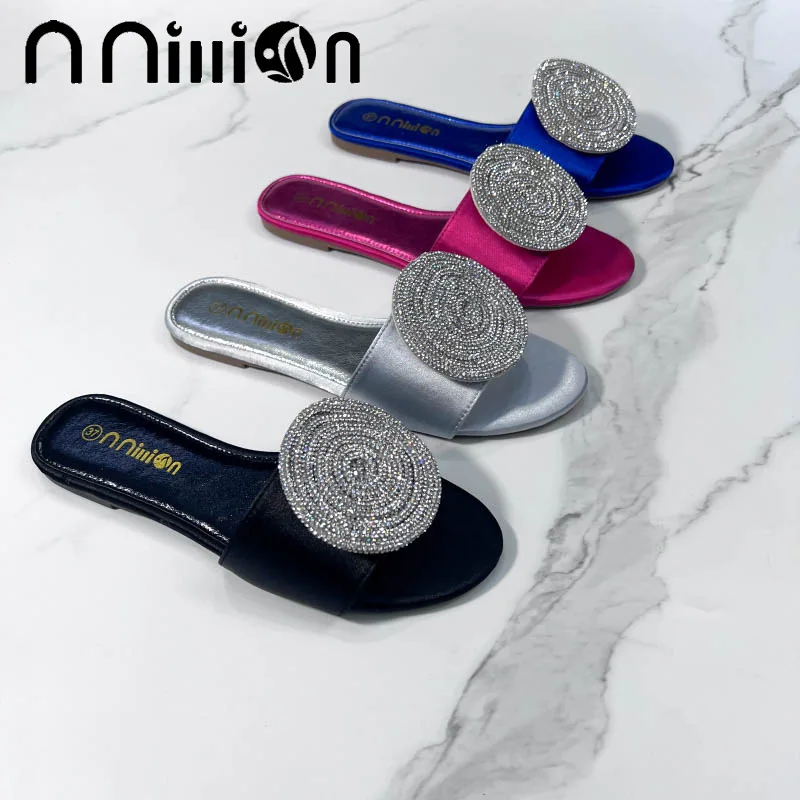 2023 Summer New European and American Flat Bottom African Outwear Casual rhinestone Cool Slippers for Women