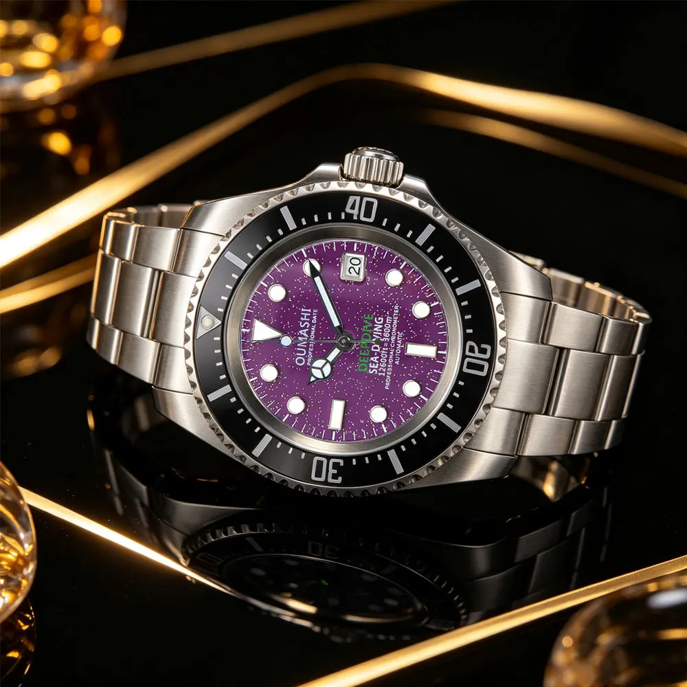 44mm High-end Men's Watch NH35 Mechanical Watch Automatic Movement Purple starry dial Watch Sapphire Glass Stainless Steel Watch