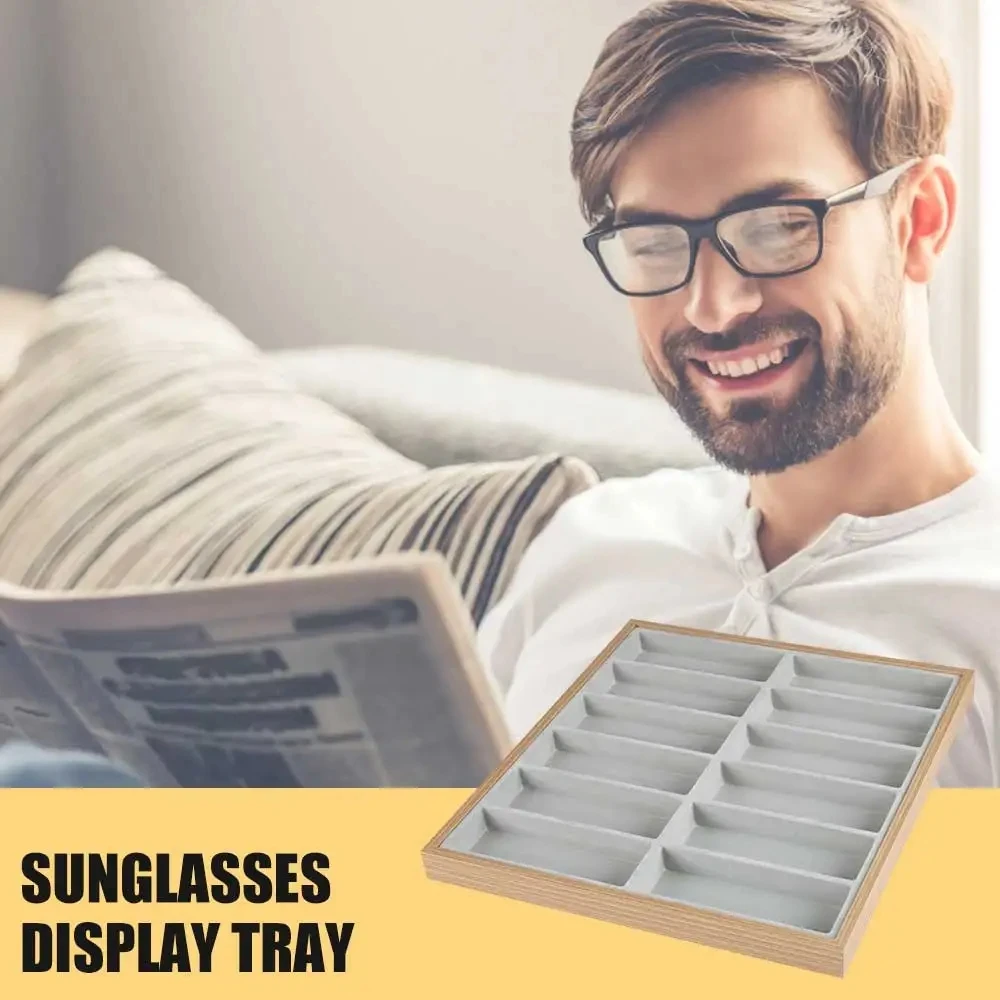Neue 12 Gitter Walnuss Holz Brille Lager regal Sonnenbrille Display Tablett Samt Brillen Brillen Lagerung Organizer Boxen – Detail 1