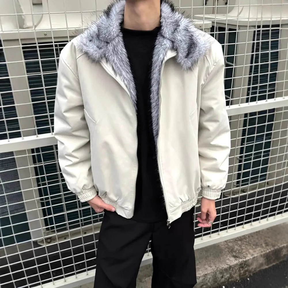 

Wolf King Seat Mountain Eagle Jacket Men Winter Short High-End Feel Fleece Thick Dragon Brand Fur Collar