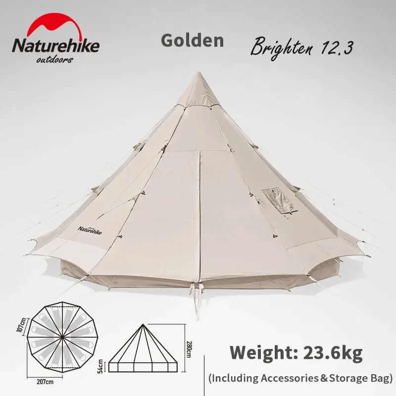 Naturehike-Glamping Outdoor Camping Tent, Multi-Person, 12.3 Cotton Pyramid, Large Tent, 5-8 Person, NH20ZP005