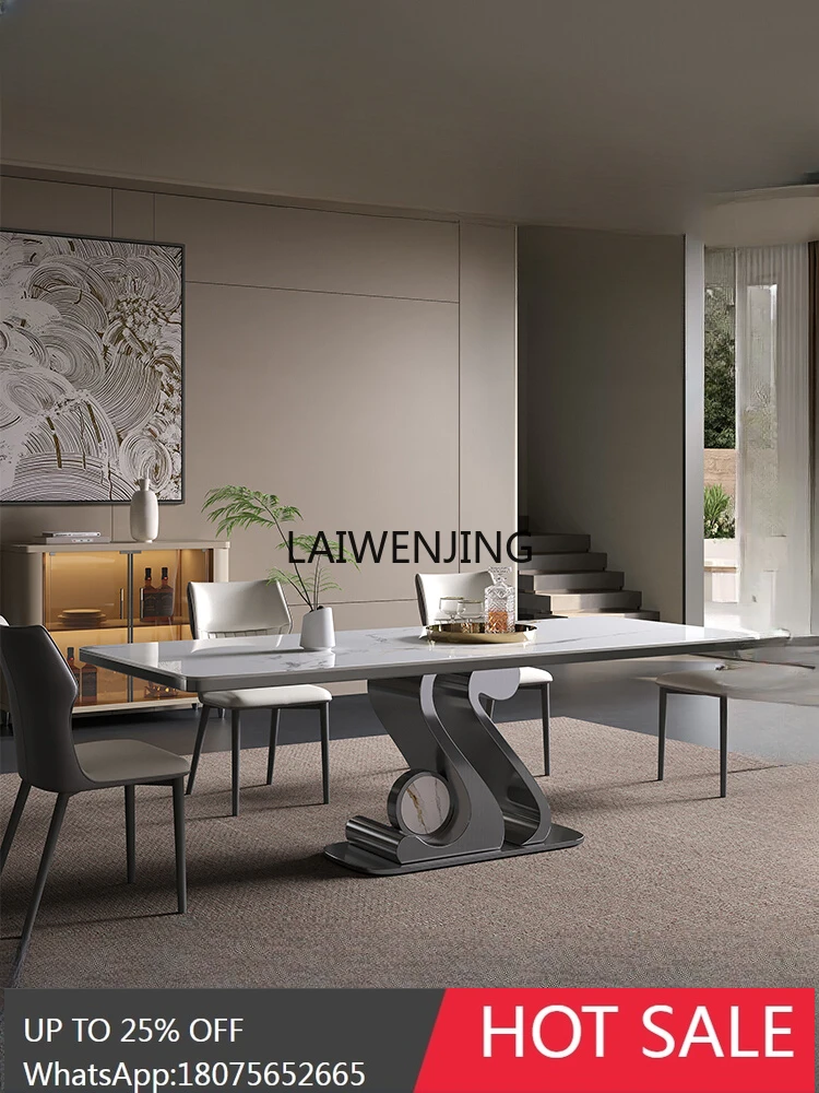 

MJY rock slab rectangular light luxury simple household microcrystalline stone Italian dining table and chair combination