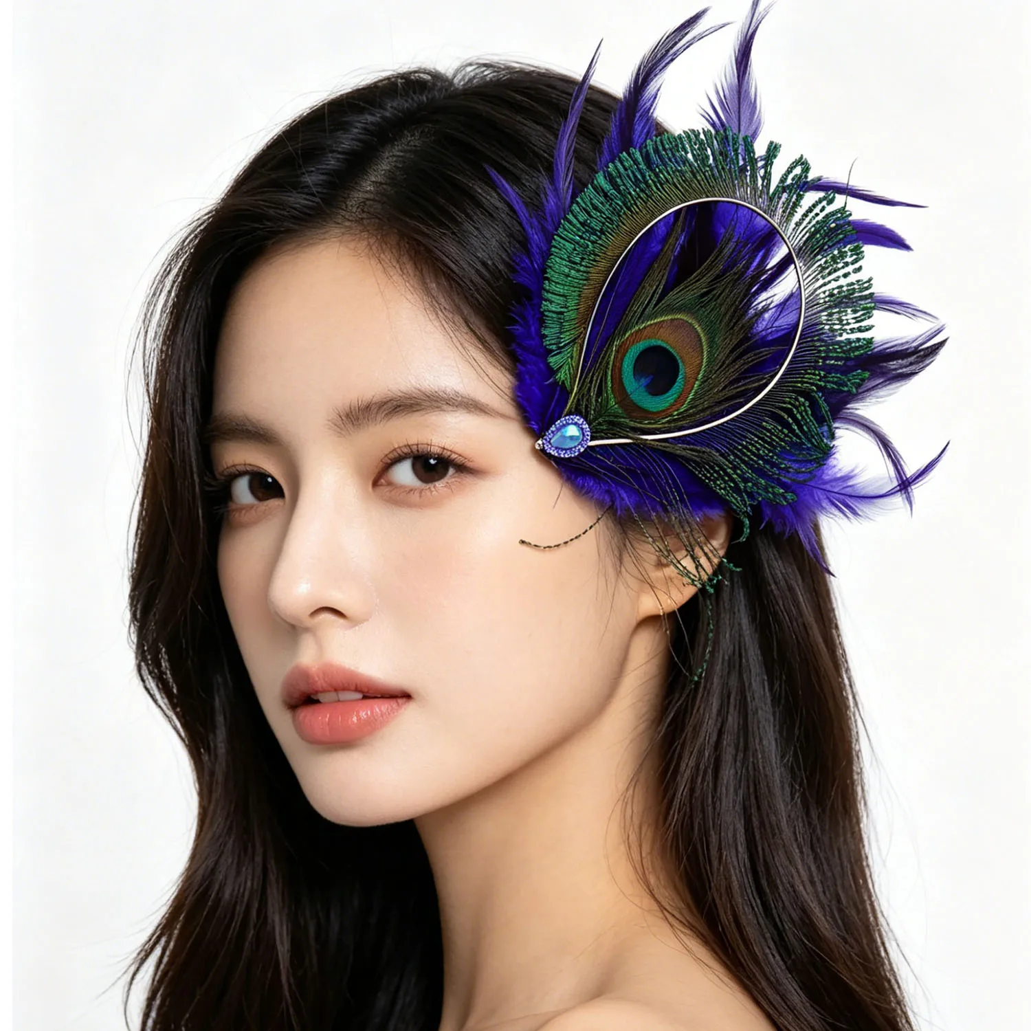 

Ethnic Exaggerate Peacock Feather Head Side Clip For Women Stage Performance Party Elegant Hairpin Head Jewelry Accessory Gift