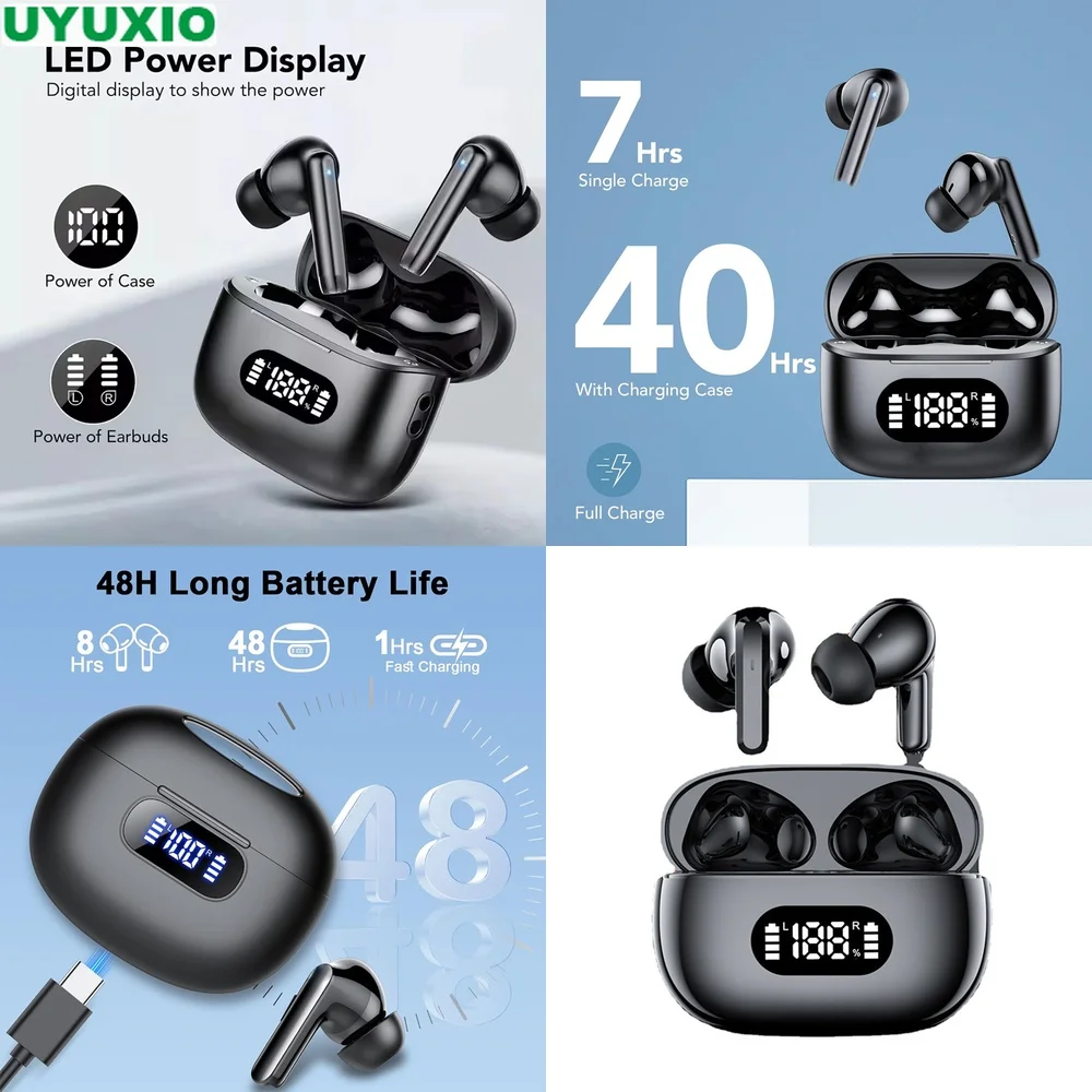 Built-in Smart LED Screen Wireless Earphones and Earbuds Headset with 50H Ultra Long Battery Life Sound for Travel Vacation Trip