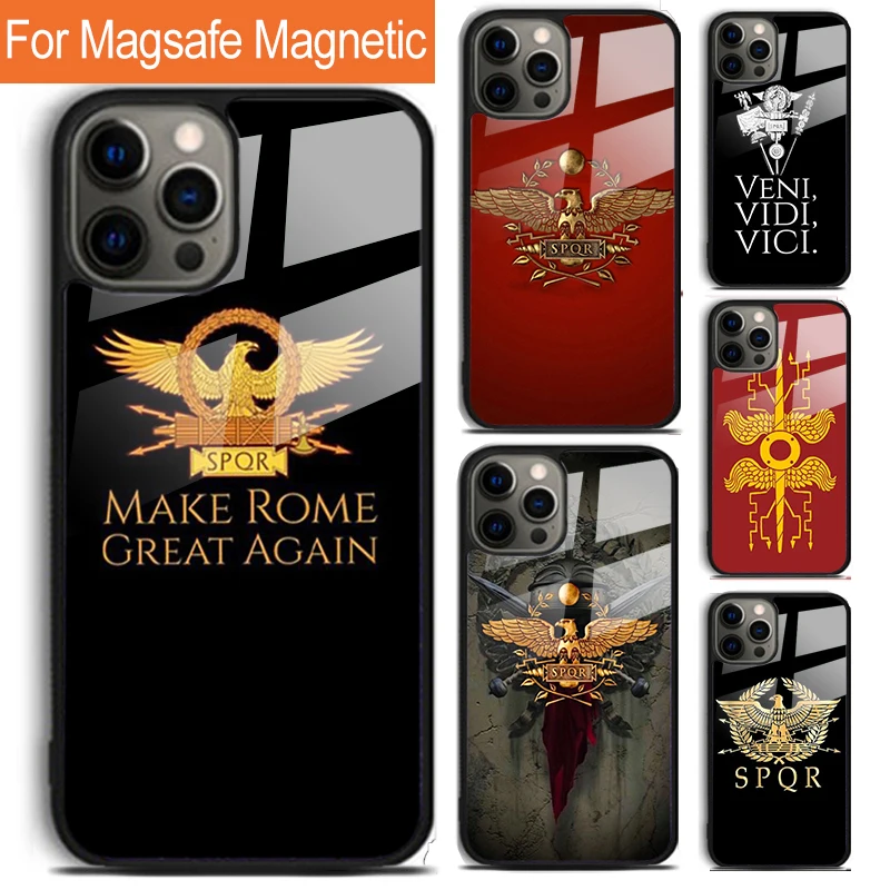 Roman Empire Legionary Shield Emblem Phone Case For iPhone 15 16 14 13 12 Pro Max Plus Magsafe Magnetic Wireless Charging Cover