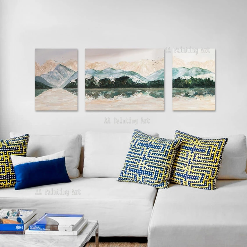 

100% Hand Painted Canvas Wall Art Group, Poster, Abstract Hangings, Oil Painting, Mountain Landscape, Luxury Wall Art,