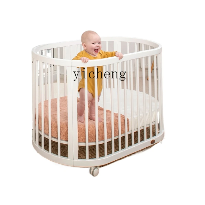 XL Solid Wood Crib Multi-Functional Movable round Bed Multi-Gear Splicing Bed Newborn Children's Bed