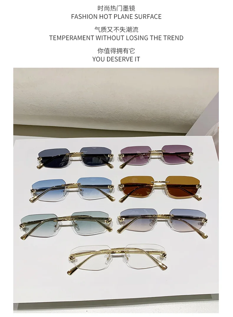 Classic Frameless Small Frame Fashion Sunglasses Metal Polygonal Cheetah Sunglasses High-End Luxury Retro Sunglasses Women UV400