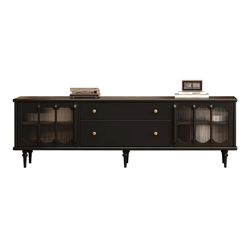 

medieval glass cabinet door, solid wood audio-visual cabinet, American designer living room wall storage