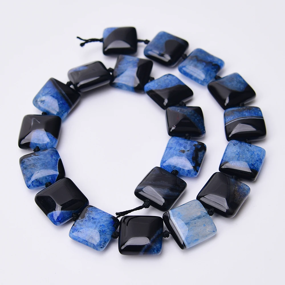 APDGG Natural Mix Color Black Blue Moss agate Square Stone Loose Beads 16