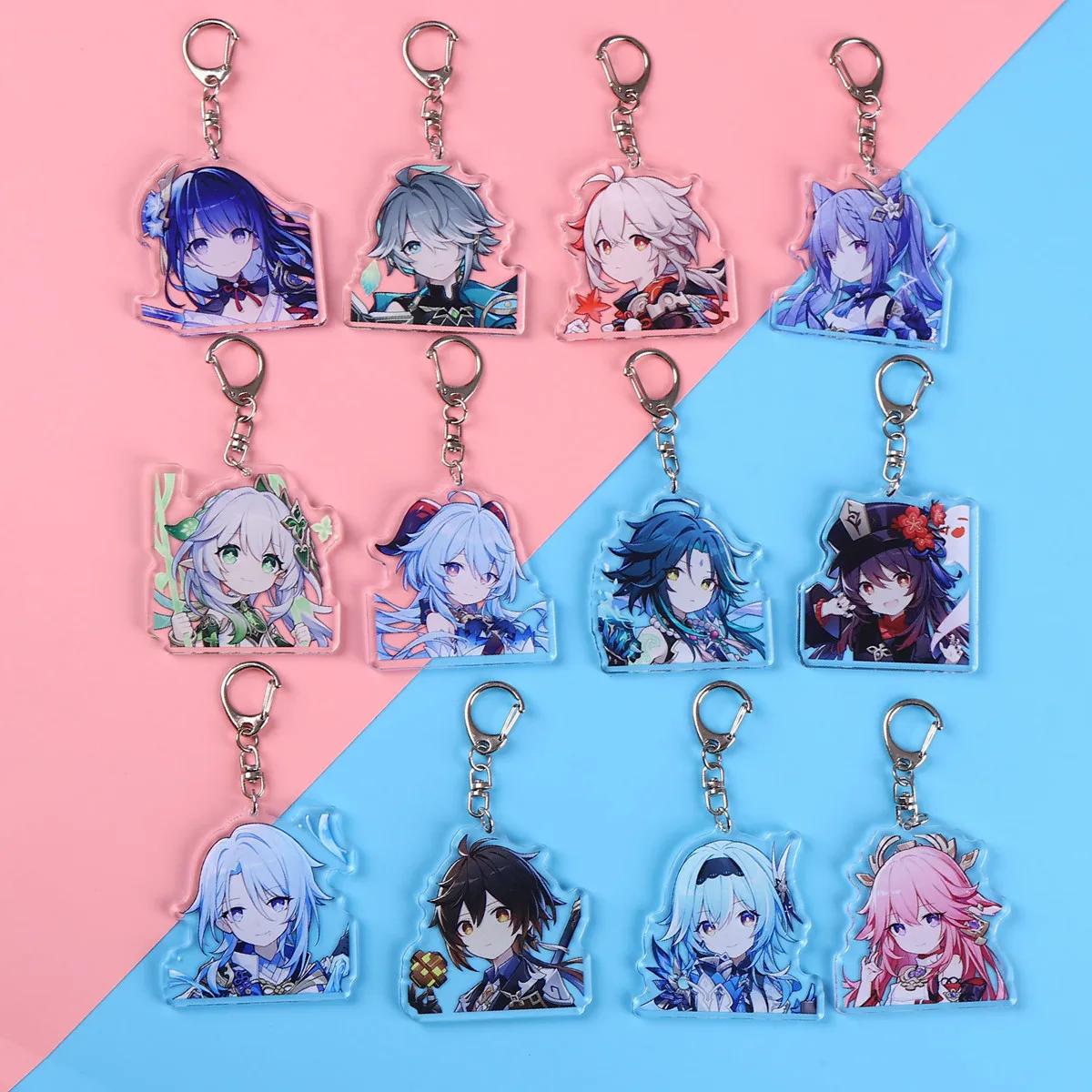 New Game Genshin Keychain Cute Cartoon Tartaglia Raiden Shogun Kamisato Ayaka Acylic Keyring Backpack Jewelry Cosplay Badge Gift