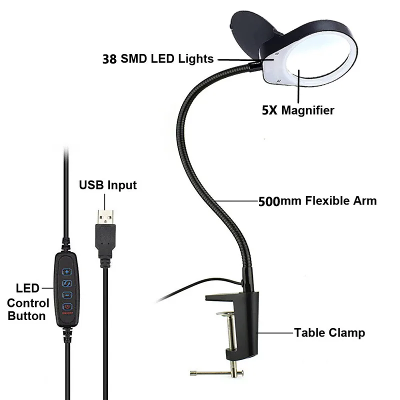 Lámpara LED de escritorio para el cuidado de los ojos, lupa de 6W con abrazadera, 3 colores, 10 brillos, regulable, brazo oscilante, lámpara de mesa de dibujo, 10 Uds.