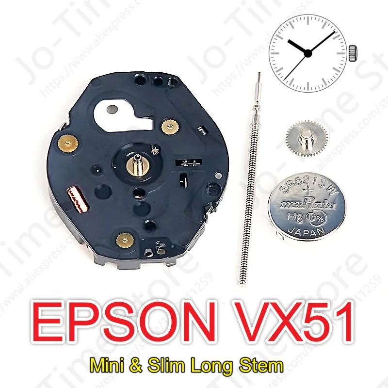 VX51 Movement Epson VX51e Movement Japan Movement Mini & Slim Long Stem 3 Hands Movement