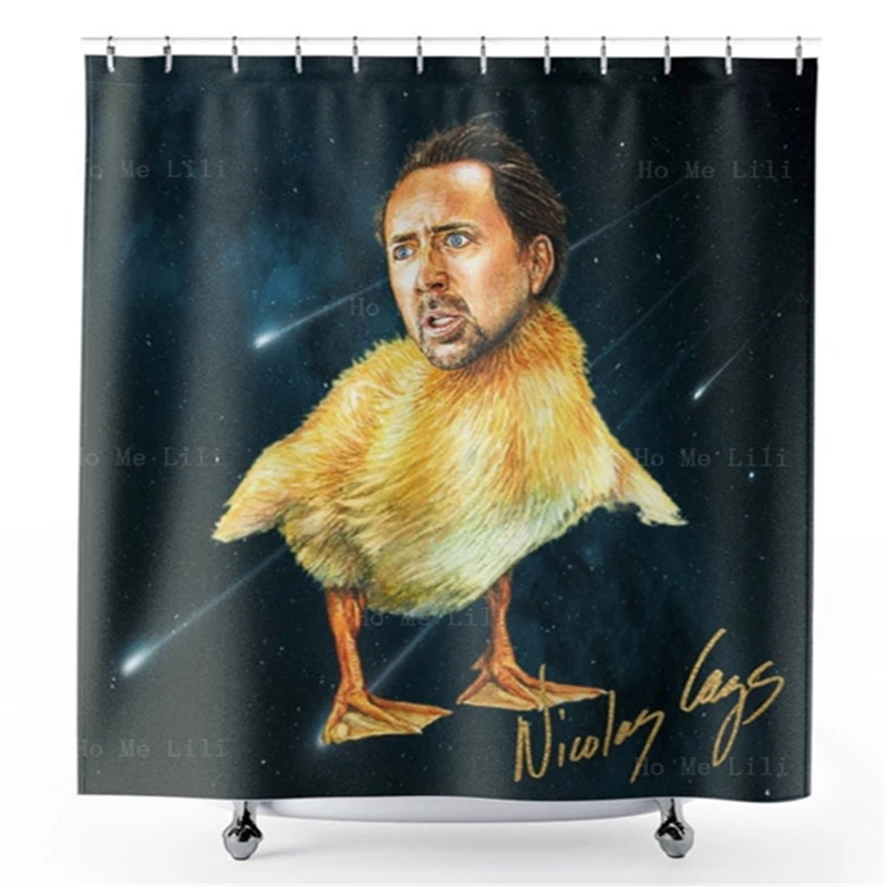 Nicolas Cage Shrek Art Funny Meme Series Yellow Chicks And Strange Potatoes Pattern Shower Curtain Bathroom Decor