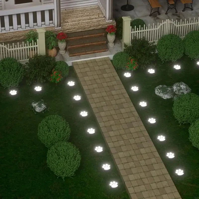 4PCS User Friendly Solar Operated LED Light Dog Paws Energy Saving Decorative Lighting Bright for Lawn Backyard