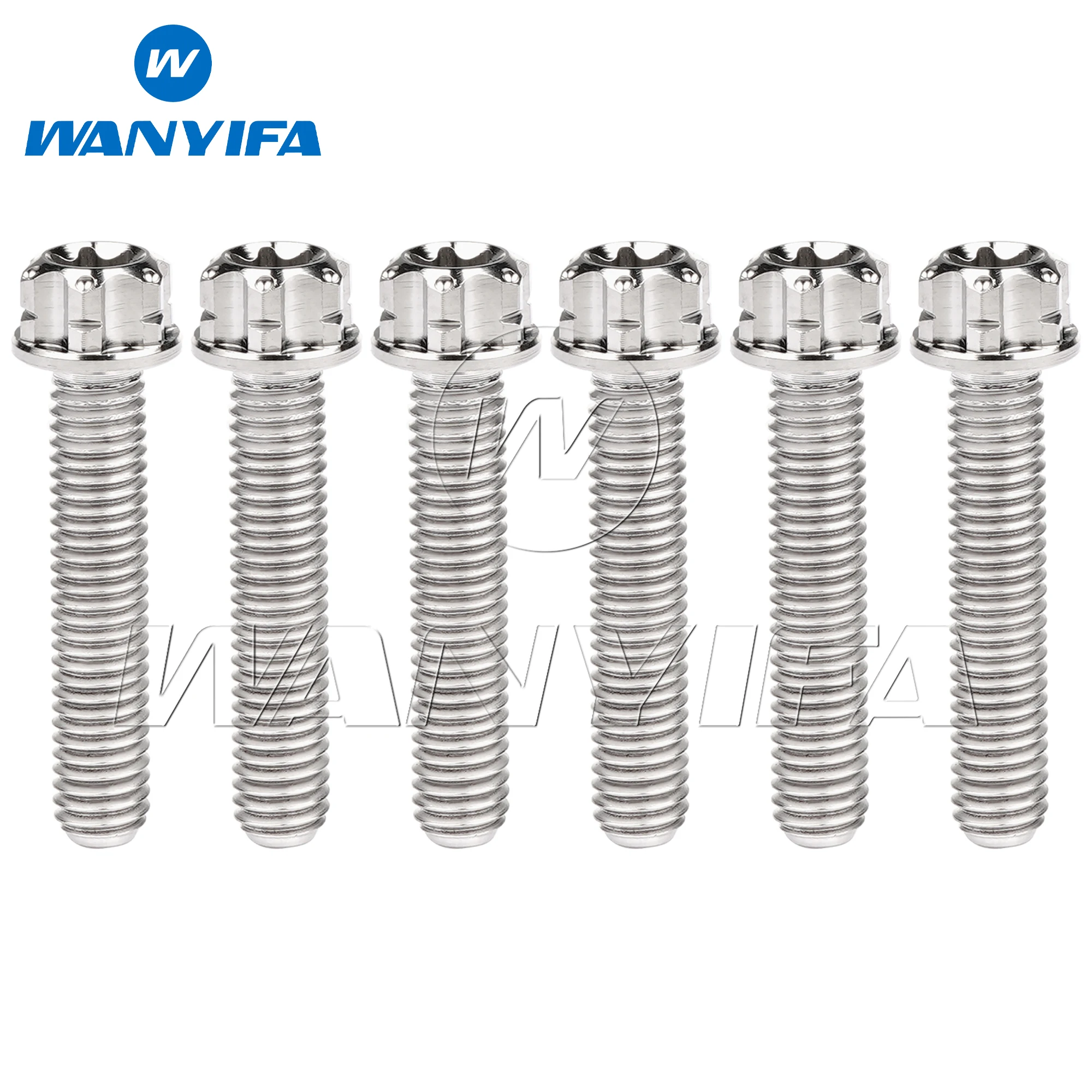 Wanyifa 6pcs Titanium Bolt M5x6 10 15 20 25 30 35 40 45 50 55 60 65 70 75 80 85 90mm Fancy Flange Torx Head with 'W' Logo Screws