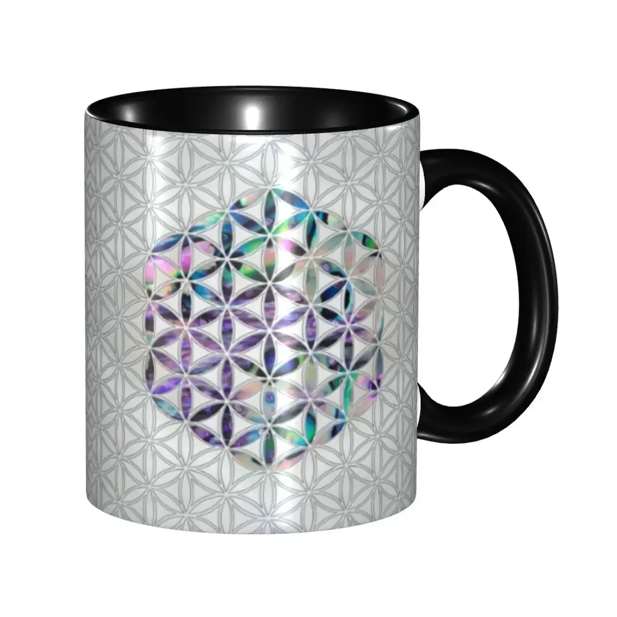 DIY Flower Of Life Abalone Shell On Pearl Ceramic Mug Personalized Geometric Mandala Coffee Cup Creative Gift