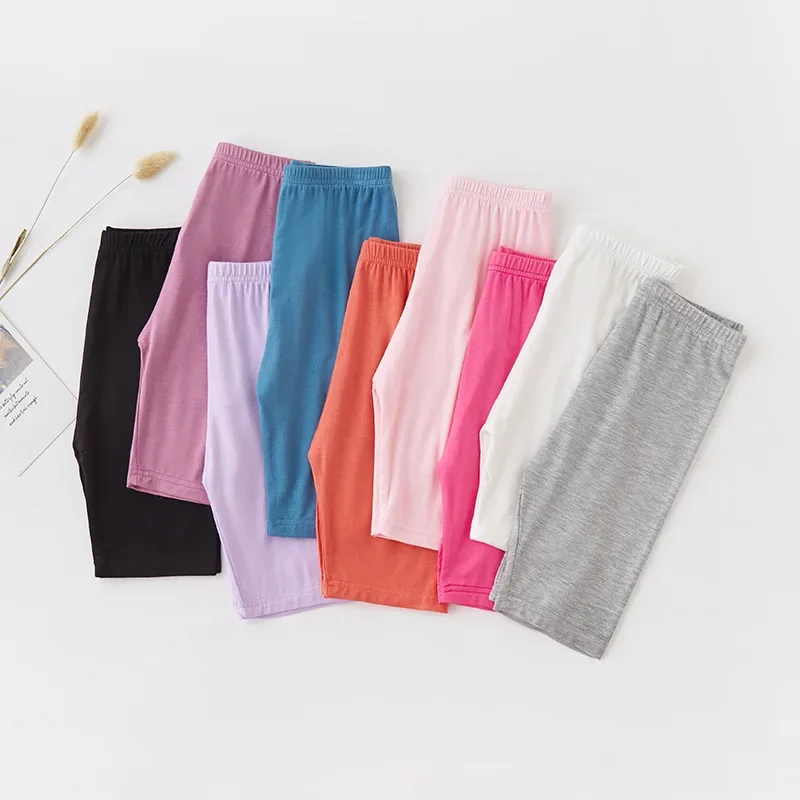 Summer Thin Children Clothing Candy Solid Color Modal Girls Leggings Knne Length Five Casual  Pants for Kids Clothes 2-12 Years