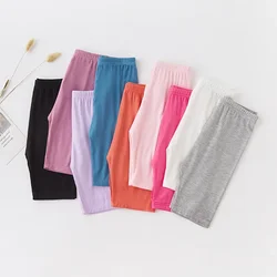 Ropa fina de verano para niños, mallas modales de Color sólido caramelo para niñas, cinco pantalones casuales de longitud, ropa para niños de 2 a 12 años