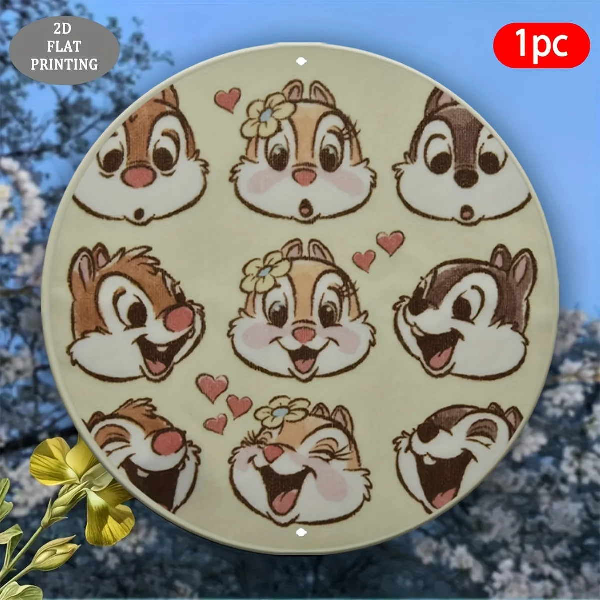 2D Flat, 1pc Chipmunks Themed Round Metal Wall Plaque - Chip & Dale Inspired 2D Flat Aluminum Sign with Iconic Characters (Brown