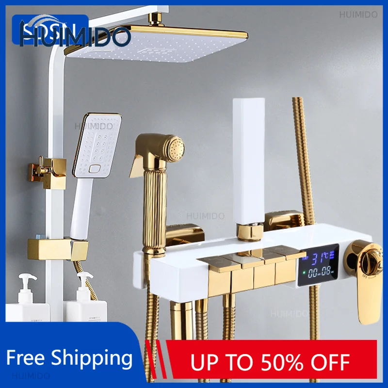 Smart Thermostatic Digital Bathroom Shower Set 12 Inch Rainfall Bathroom Shower Head Faucet Accessories Digital Shower System