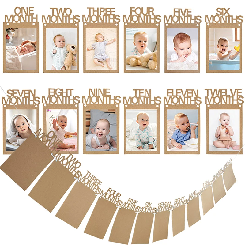 New Born Birthday 12 Months Photo Banner Baby One Year Birthday Picture Photo Frame Clip Wedding Anniversary Party Decor