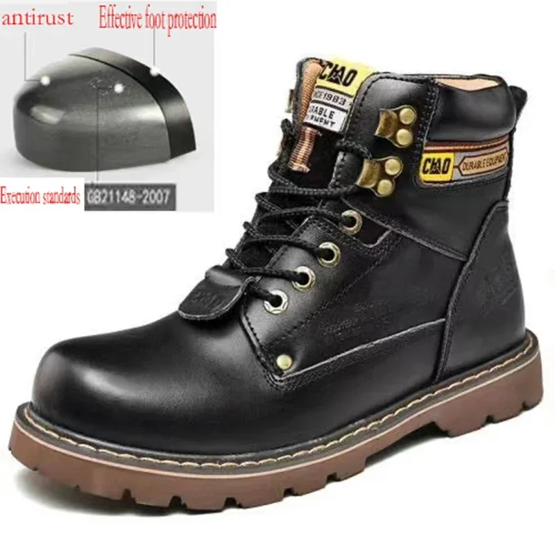 

New Men's Steel Toe Work Shoes High-quality Leather Lefu Oxford Shoe Classic Fad Safety Men High-top Boots Outdoor Shoes for Men