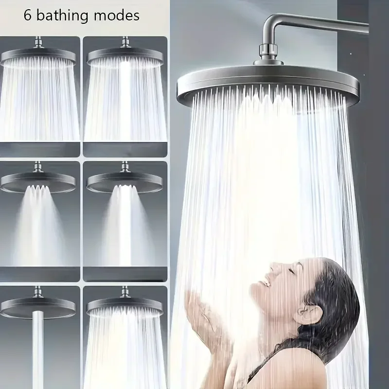 

High Pressure Top Rain Shower Heads 6 Modes Rainfall Shower Head Bathroom Shower Faucet Accessories With Filter