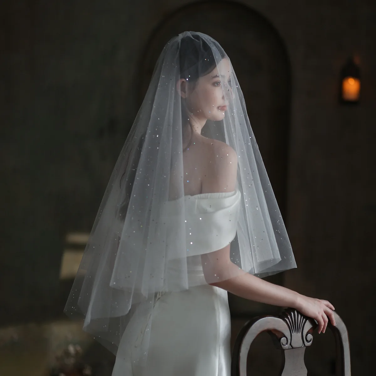 V852 New Style Veil Simple Double-Layer White Glitter Sequin Wedding Travel Photography Soft Veil Headpiece Wholesale