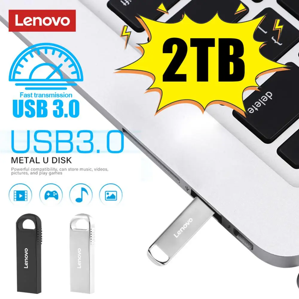 Lenovo-Pendrive de 2TB, unidad Flash USB 100% de gran capacidad, 3,0G, 1TB, 128G, 512G, para ordenador portátil y tableta, 256