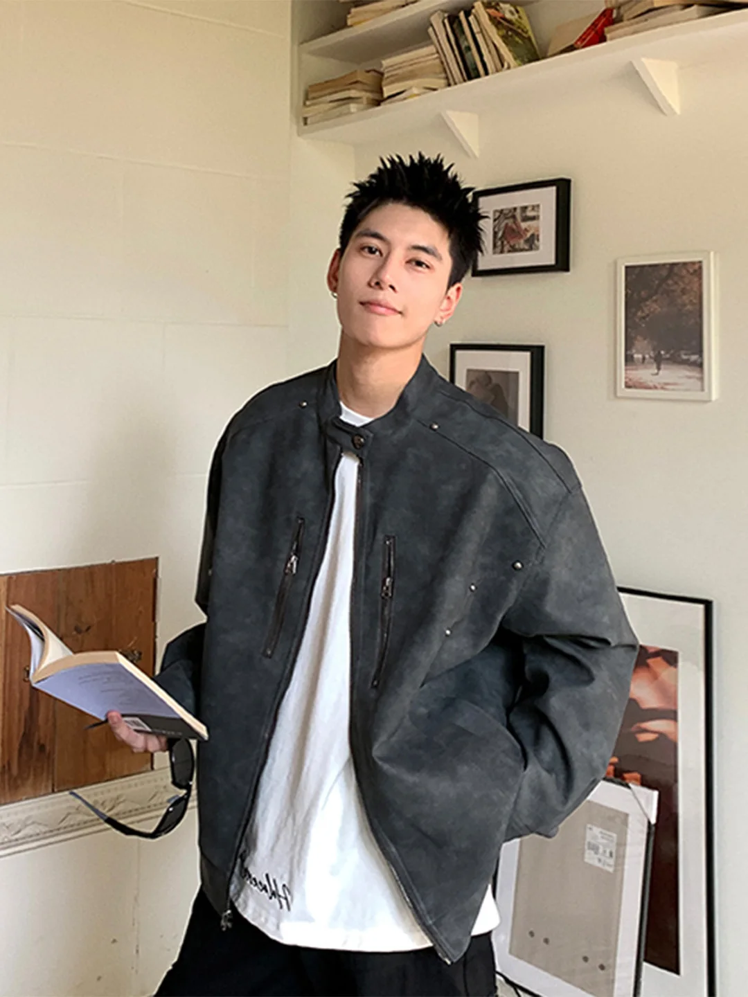 

Мужская кожаная куртка в американском ретро-стиле, весенне-осенняя, приталенная, в стиле Детройт, крутая бейсбольная куртка, мотоциклетная куртка для молодежи