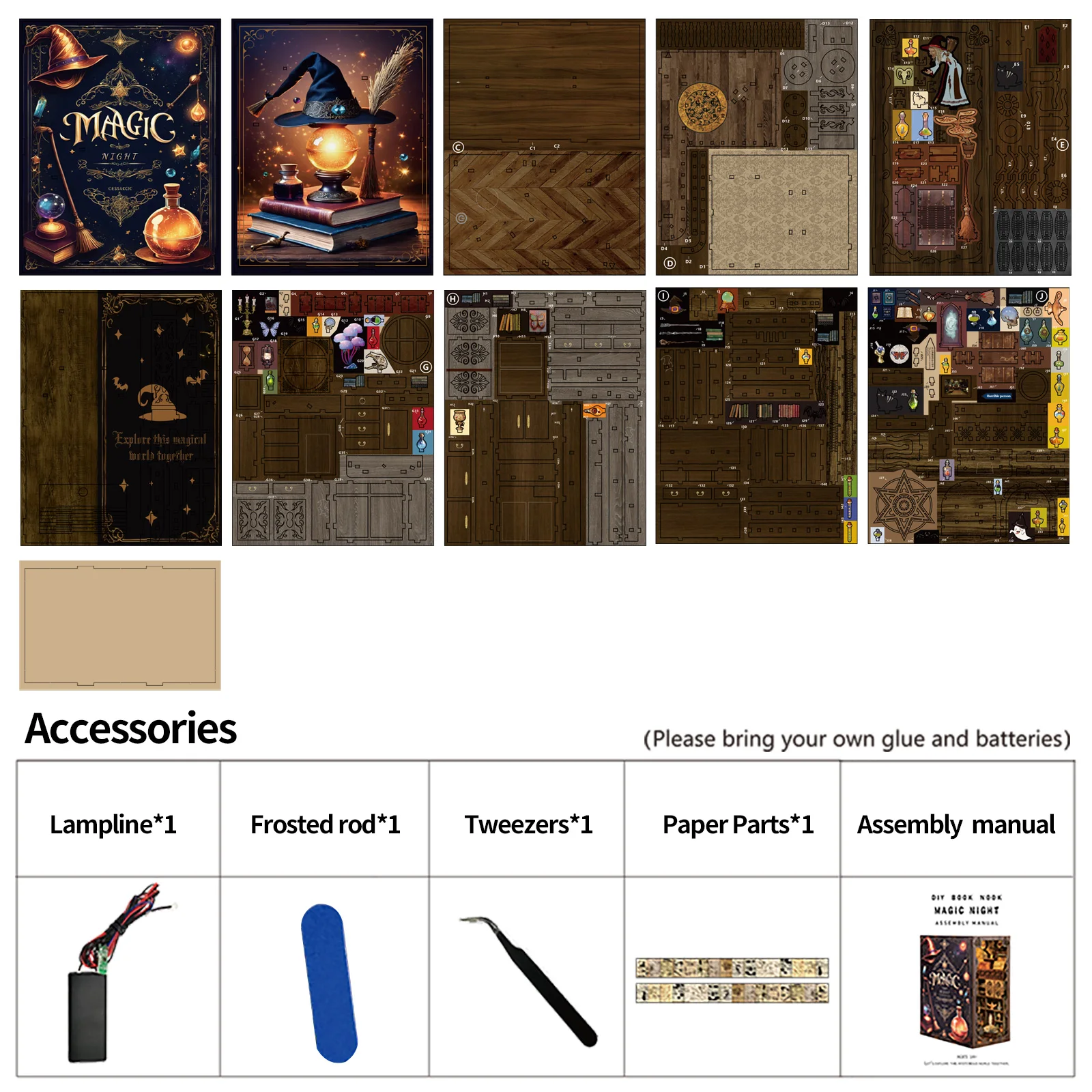 DIY كتاب الزاوية عدة مع أضواء LED بيت الدمية الخشبية ثلاثية الأبعاد لغز التجمع نموذج بناء غلاف لعبة رف الكتب المنزلية إدراج #6