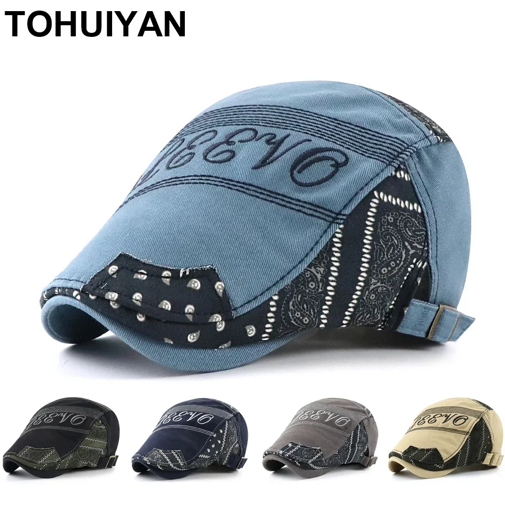 TOHUIYAN Retro Berets Caps for Men Letters Embroidered Boina Newsboy Hat Women Fashion Adjustable Gatsby Hat Artist Flat Cap