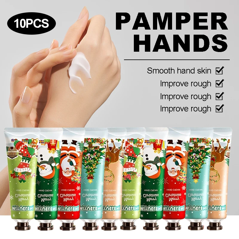 10PCS Christmas gift box hand cream, deeply moisturizes hands, protects hands, suitable for all skin types, universal for men