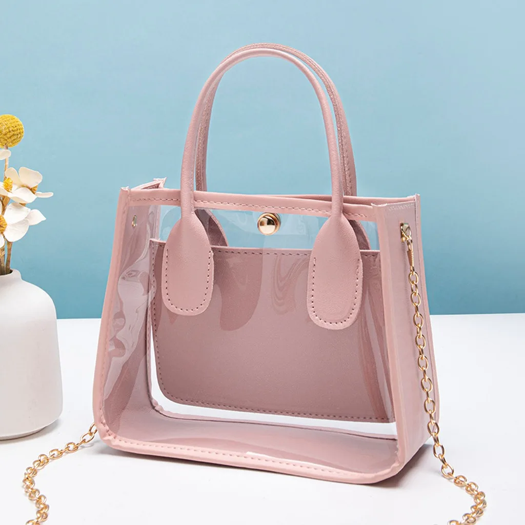 Transparent Pvc Tote Bag Street Women'S Handbag Small Tote Bag Detachable Pvc Crossbody Bag For Commuting Daily Outings Shopping