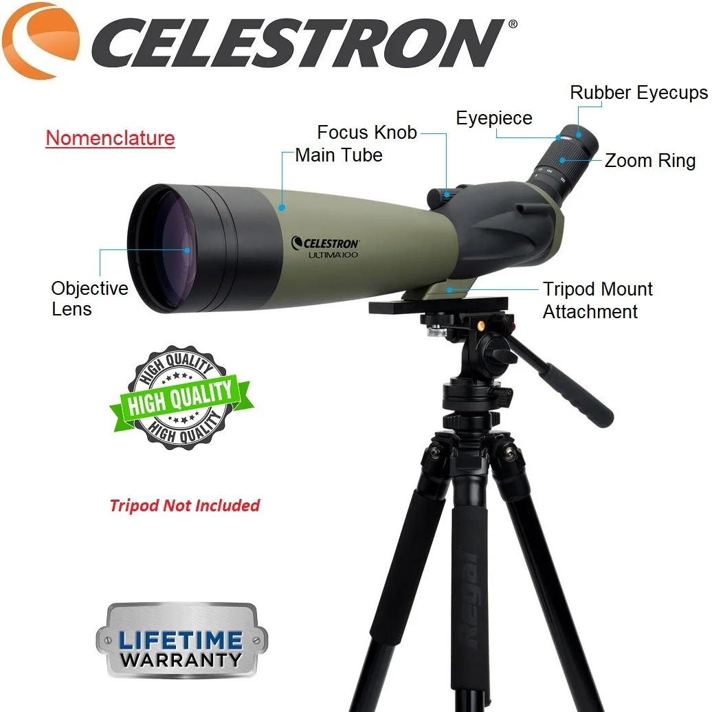 Celestron Ultima 100 Waterproof 45° Angled Target Shooting Spotting Scope 22-66x Zoom Monocular For Hunting Birds Watching