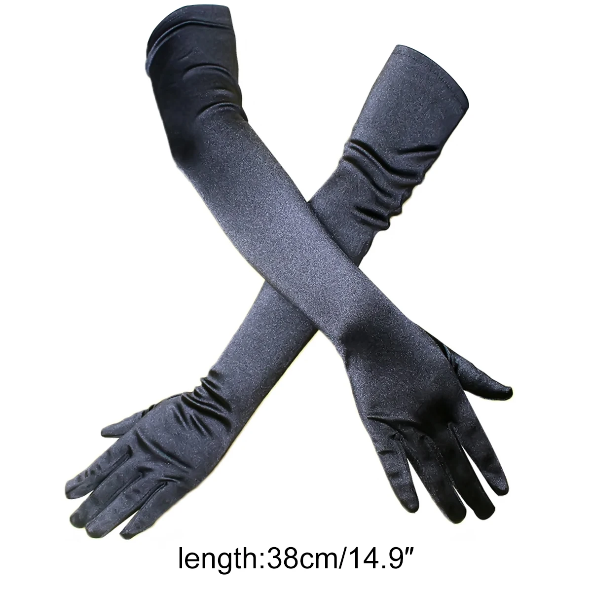 Guantes largos de satén elástico para disfraces de boda, accesorios de ropa, tela de satén elástica de licra, 38cm