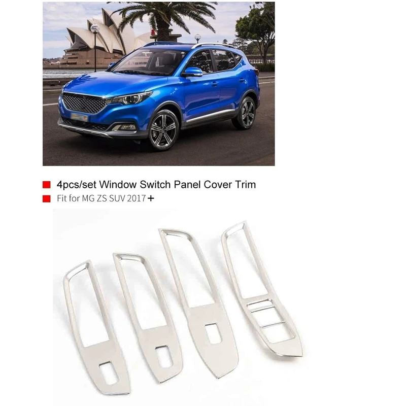 For MG ZS 2017-2021 Car Window Button Switch Cover Glass Lifting Trim Frame Stainless Steel Decoration Accessories