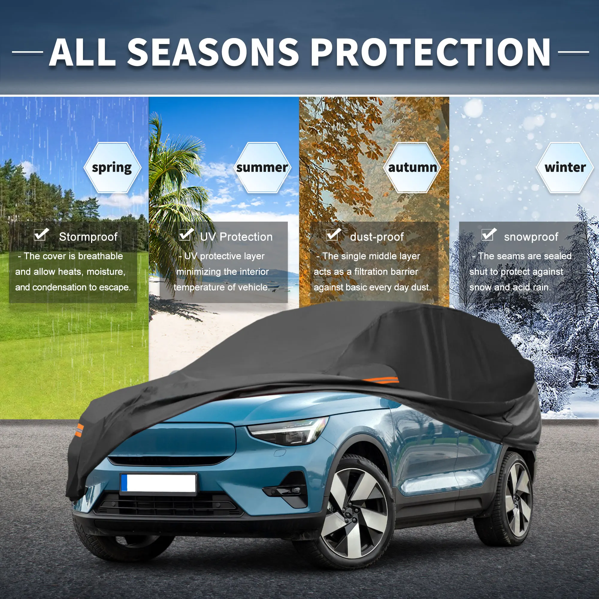 

Uxcell Car Cover W/ Left Side Door Zipper Aluminum Film for Volvo C40