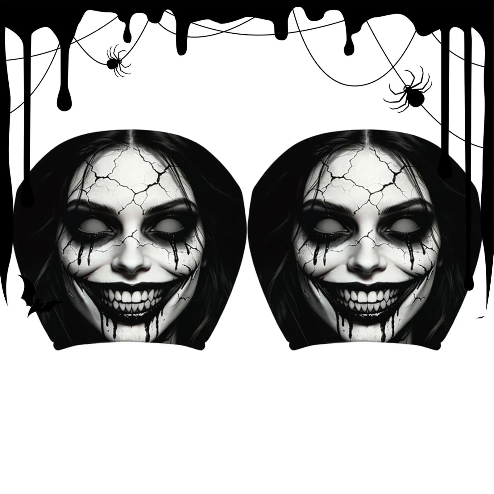 Spooky Car Headrest Covers 2 Pieces Halloween Ghost Face Print Seasonal Car Interior Decoration Headrest Cover For Automotive
