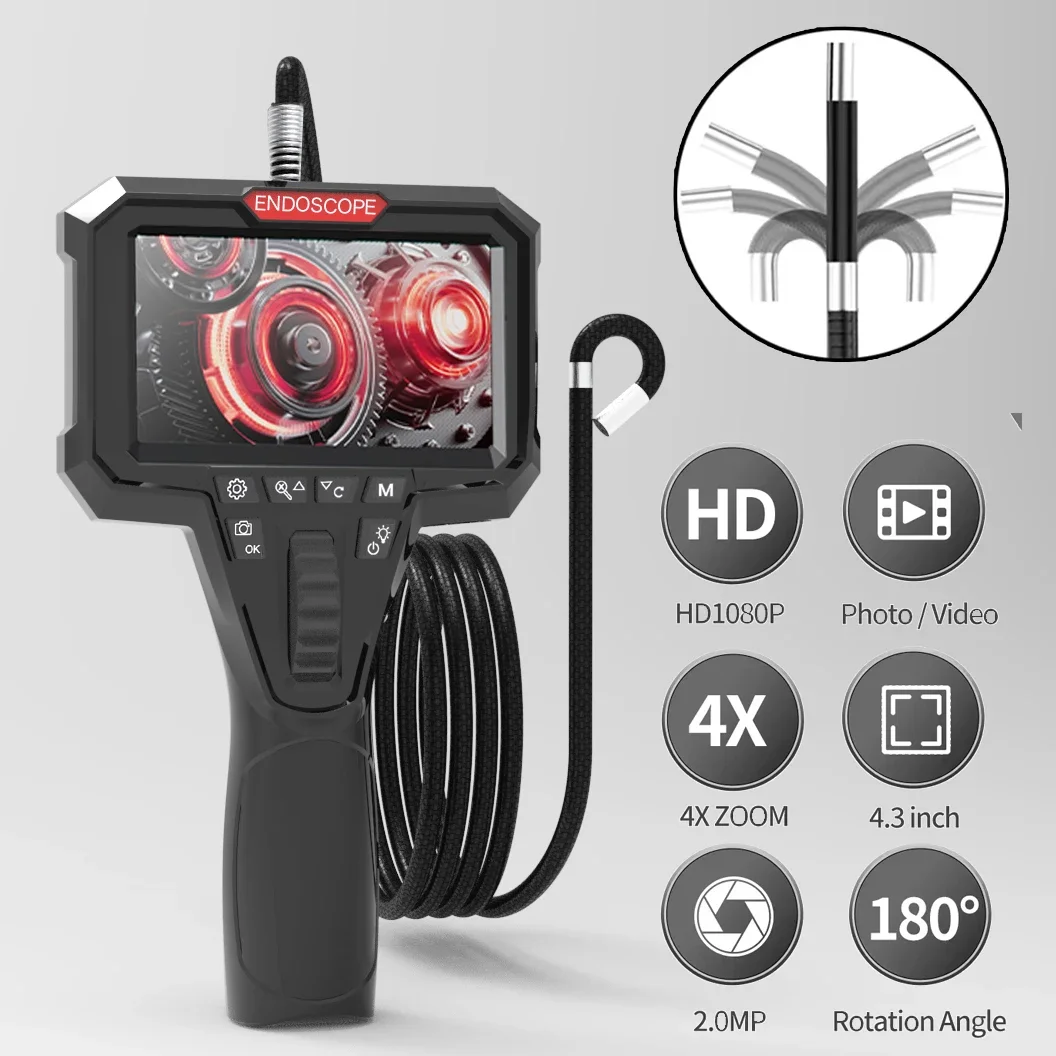 

Articulating Borescope with 4.3'' Monitor 1080P 3.9MM HD Steerable Endoscope Camera with Articulated Probe For Engine Inspect