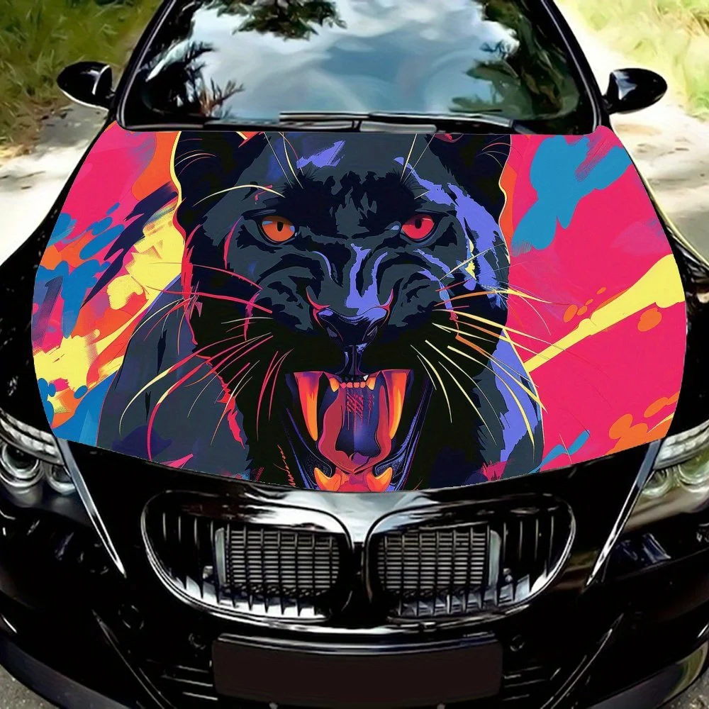 

Colorful Panther Car Engine Hood Vinyl Wraps Sticker, Auto Exterior Device, Waterproof Self-adhesive Automotive Car Decal, Perso