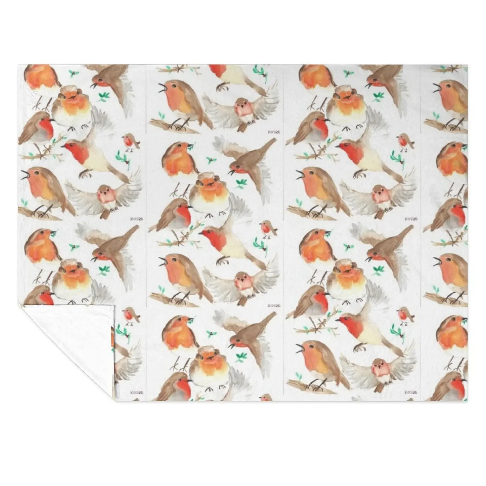 

Watercolour Robins Throw Blanket Summer Beddings blankets ands Moving Decorative Throw Blankets