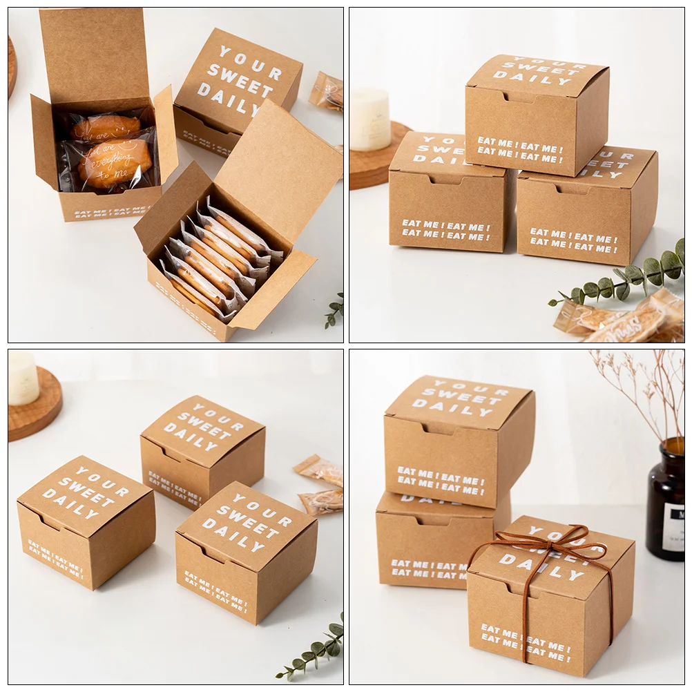 10 Pcs Kraft Paper Box Cookie Boxes Snowflake Flaky Pastry Container Cake Treat Takeaway