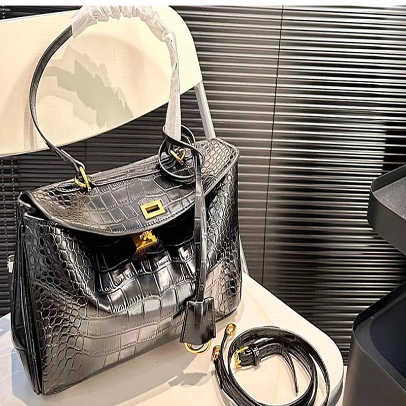 2024 New Women\'s Bags Fashion Retro Casual Versatile Crocodile Pattern Handbag Crossbody Bag Large Capacity Commuting Bag