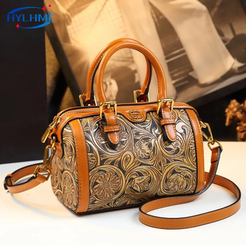 

Leather Women's Handbags Boston Pillow Bag New 2024 Premium Leather Carving Tote Is Popular This Year With Small Crossbody Bags