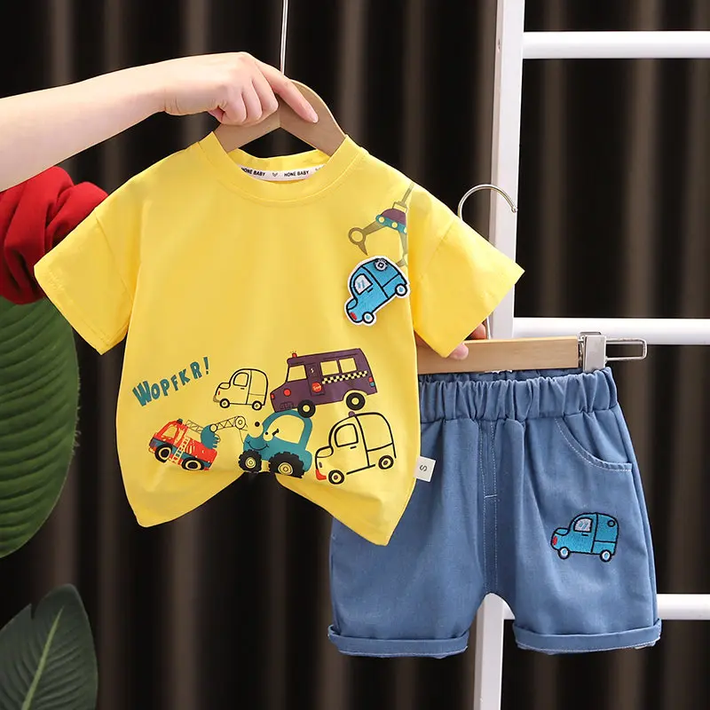 Summer Children Boys Infant Cotton Clothes Cars T Shirt Shorts 2pcs/Set Toddler Fashion Clothing Baby Tracksuits 1 2 3 4 5 Years